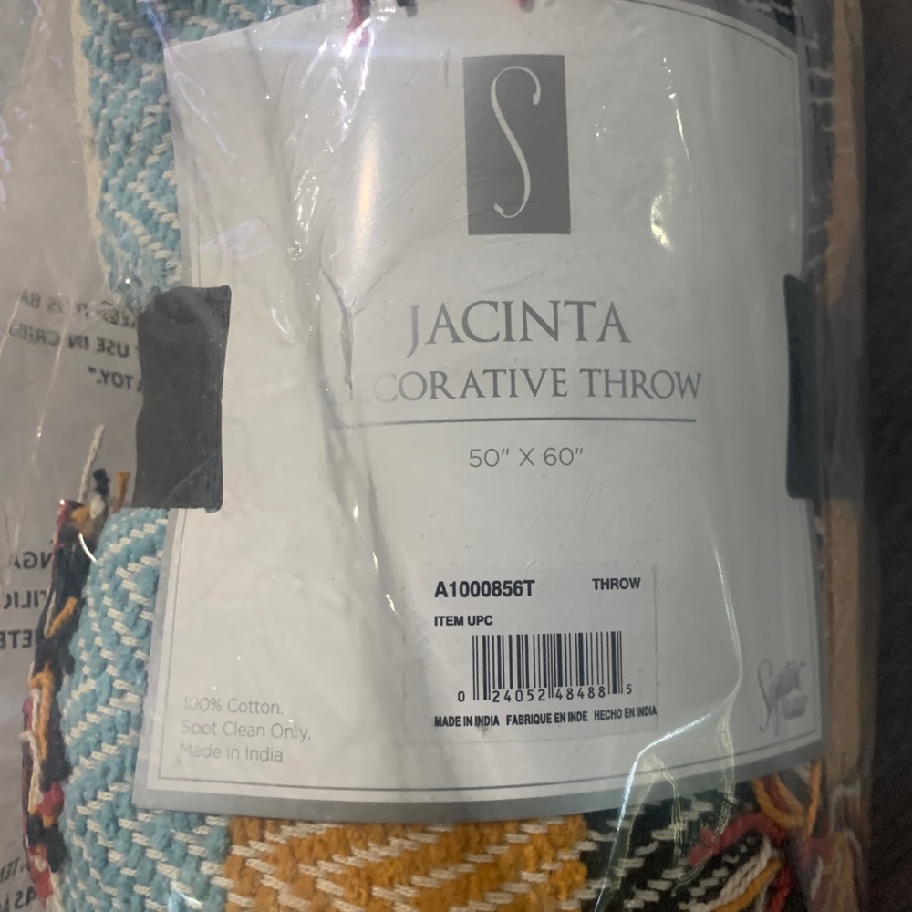 Jacinta Woven Pom Throw/blanket - Creme/Blue/Orange - Picture 10 of 10